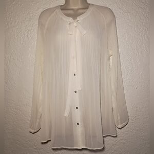 Lane Bryant White Bow Pleated Blouse